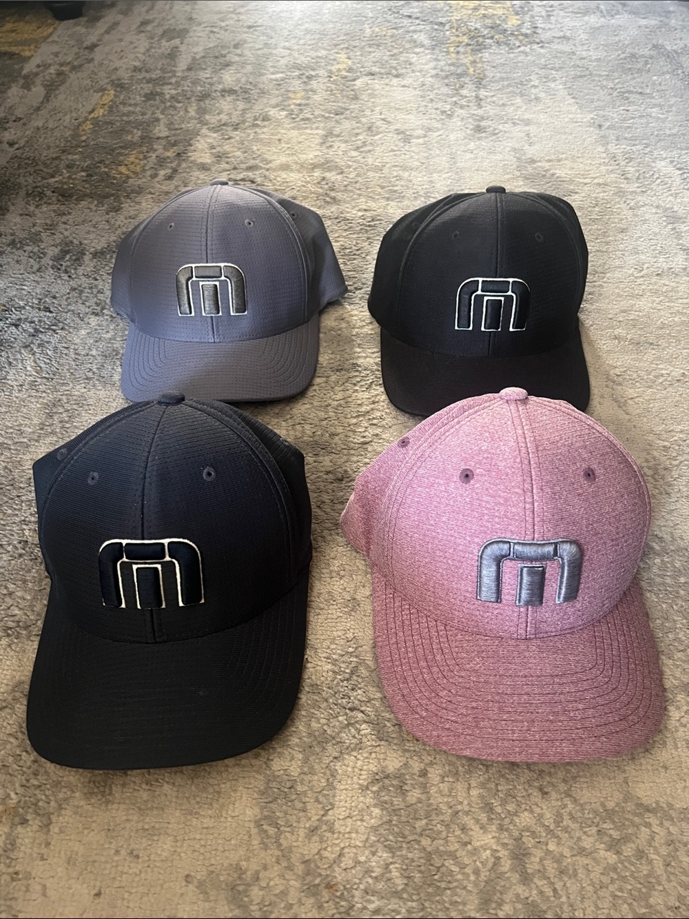 BUNDLE Travis Matthew 'M' Logo Baseball Flexfit Hat Cap - Black Gray Pink Navy